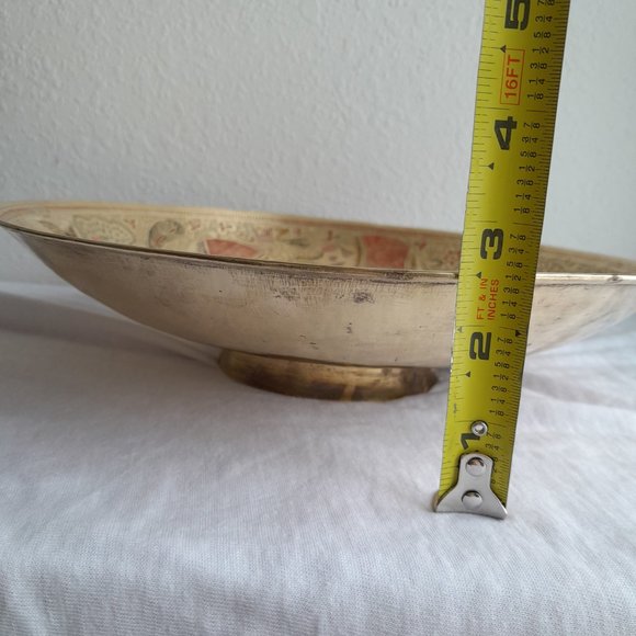 Etched Brass Bowl Colored- Tigers Elephants- wall hanging 10 inch - Picture 2 of 11